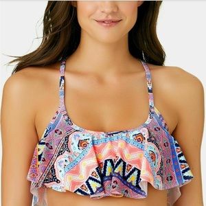 California Waves Far Away Vacay Flounce Bikini Top Size XS